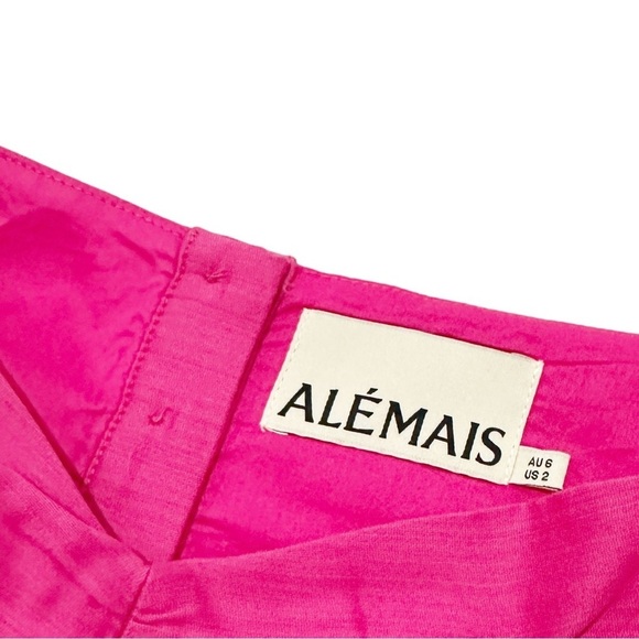 NWOT $295 ALEMAIS Blaire Ruffle Blouson Crop Top Fuchsia Button Back US 2 - Picture 11 of 12
